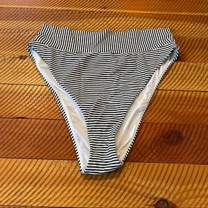 Women’s Aerie Size Large High Cut Cheeky Bikini Bottom Black & White Stripe